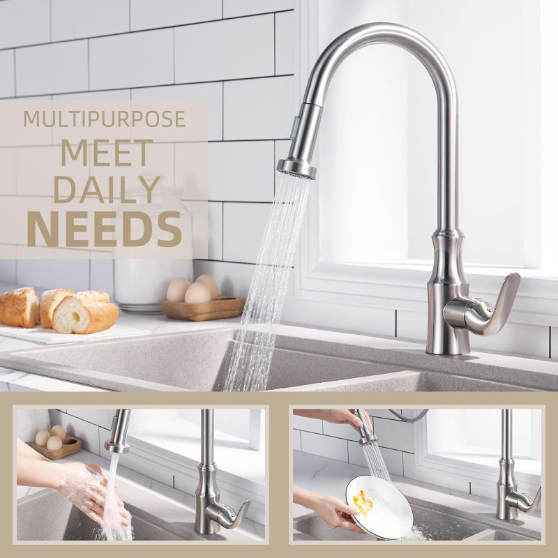 Angle Simple بديل لرشاش حوض المطبخ البسيط بزاوية، نوع الخيط الذكري G 1/2 أو 13/16 بوصة، اختبار NSF/ANSI/CAN 61 & 372، ملحق رأس الصنبور، وضع التدفق والرذاذ، نيكل مصقول - Image 4